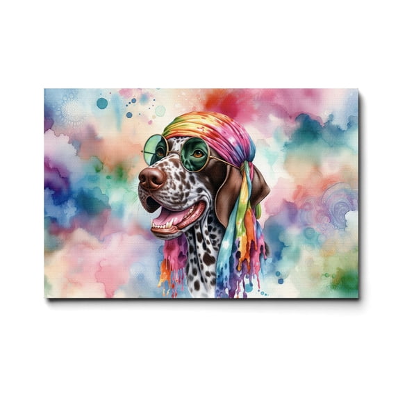 Hippie German Shorthaired Pointer Portrait Watercolor Tie-Dye Vintage Styles Horizontal Matte Canvas Poster GSP Lover Dog Gift Wall Art Home Decor - 00014