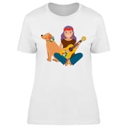 Hippie Girl And Dog With Guitar T-Shirt Women -Image by Shutterstock, Female XX-Large