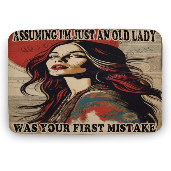 Hippie Girl Assuming I'm Just an Old Lady Bath Mat,Boho Hippie Decor Bathroom Rugs No Slip,Washable Cover Floor Rug Carpets Floor Mat 16x24 Inches for Kitchen Bedroom