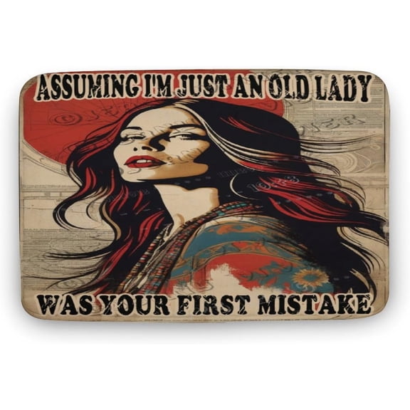 Hippie Girl Assuming I'm Just an Old Lady Bath Mat,Boho Hippie Decor Bathroom Rugs No Slip,Washable Cover Floor Rug Carpets Floor Mat 20x32 Inches for Kitchen Bedroom