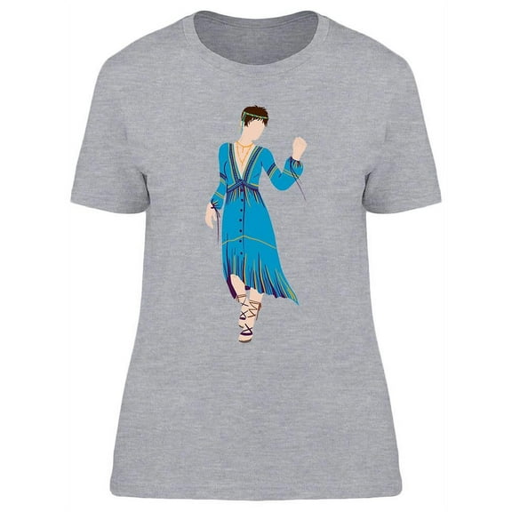 Hippie Girl In Blue Boho Dress T-Shirt Women -Image by Shutterstock, Female Large