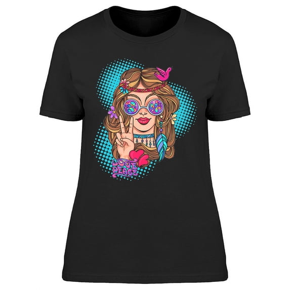Hippie Girl In Glasses T-Shirt Women -Image by Shutterstock, Female Large