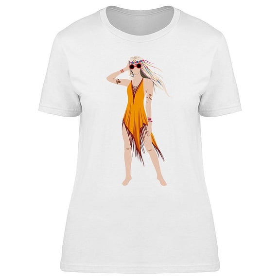 Hippie Girl In Yellow Dress T-Shirt Women -Image by Shutterstock, Female x-Large