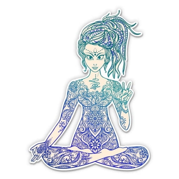 Hippie Girl Meditating - 5" Vinyl Sticker - For Car Laptop I-Pad - Waterproof Decal