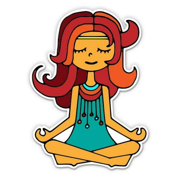 Hippie Girl Meditating Cute - 5" Vinyl Sticker - For Car Laptop I-Pad - Waterproof Decal