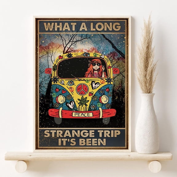 Hippie Girl On The Bus Print, What A Long Strange Trip It’S Been Print, Camping Wall Art, Camper Van Wall Decor Home Decor #3004, 8x12 UNFRAMED