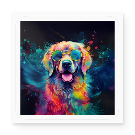 Hippie Golden Retriever Portrait oil painting Watercolor Tie-dye Vintage Vinyl Sticker Goldens Dog Lover Gifts Idea Waterproof Decal Art Decor - 00015