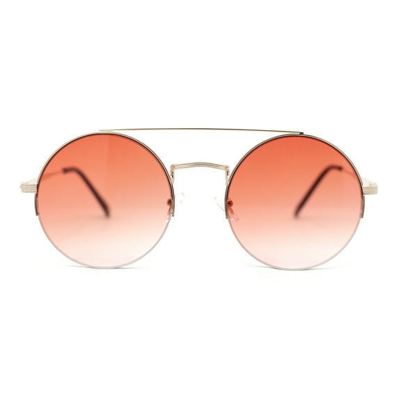Hippie Gradient Round Circle Lens Metal Half Rim Double Bridge Sunglasses Gold - Red