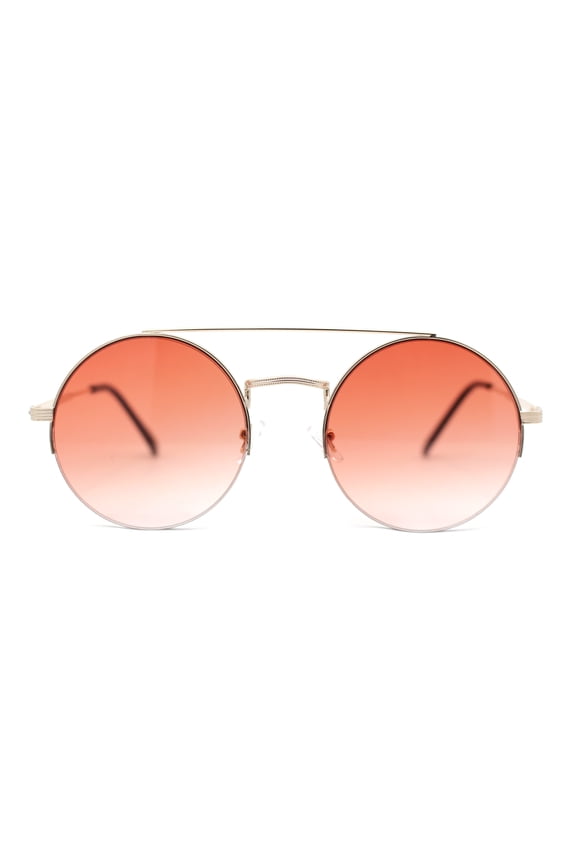Hippie Gradient Round Circle Lens Metal Half Rim Double Bridge Sunglasses Gold - Red