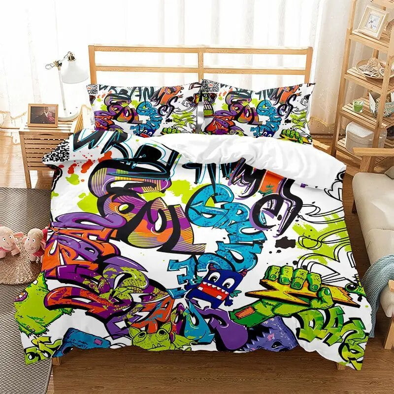 Hippie Graffiti Duvet Cover Set King Size for Kids Boys Youth Polyester