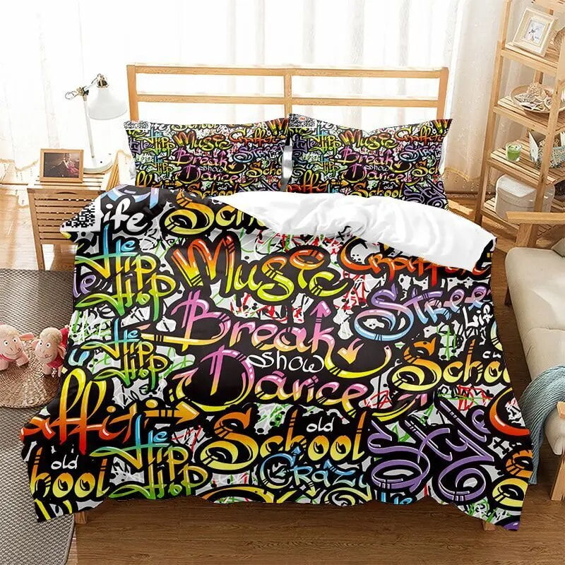 Hippie Graffiti Duvet Cover Set King Size for Kids Boys Youth Polyester