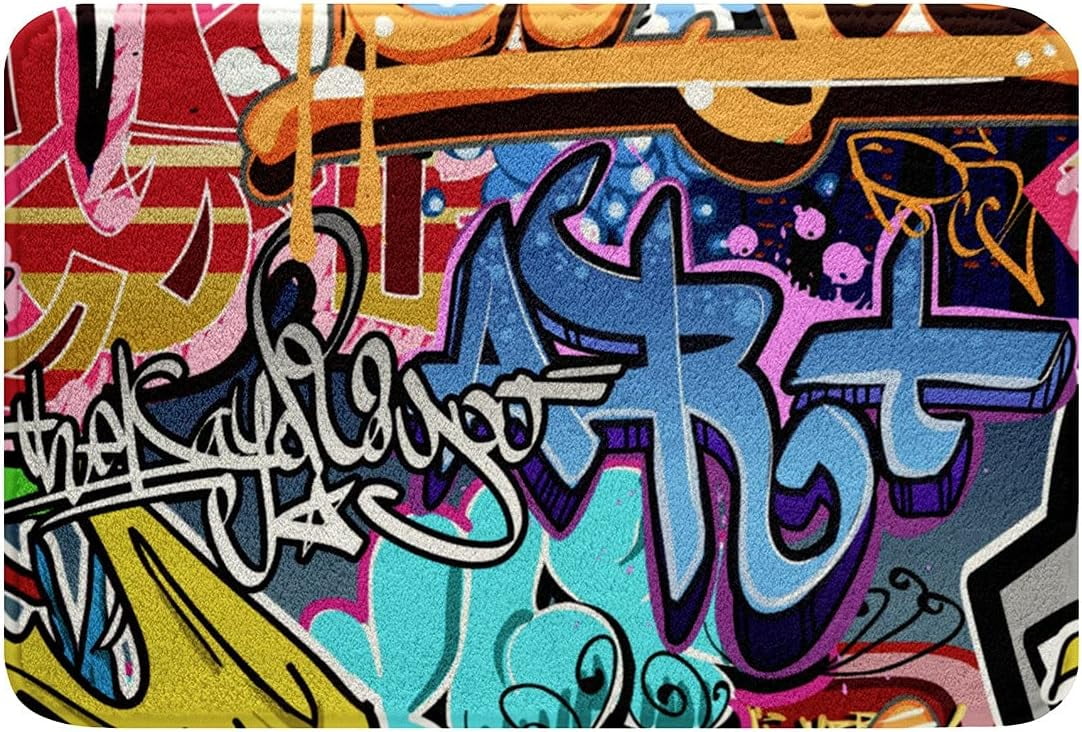 Hippie Graffiti Rug for Boys Youth Plush Shaggy Bath Mat Rug Modern ...