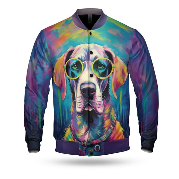 Hippie Great Dane Portrait oil painting Watercolor Tie-dye Vintage All Over Print 3D Baseball Jacket Danes Dog Lover Gifts Bomber Jacket Softball - 00015