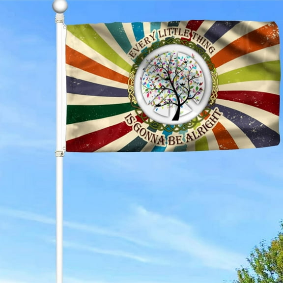 Hippie Grommet Flag, Every Little Thing Is Gonna Be Alright Flag Banner with Grommets 3x5Feet Man cave Decor