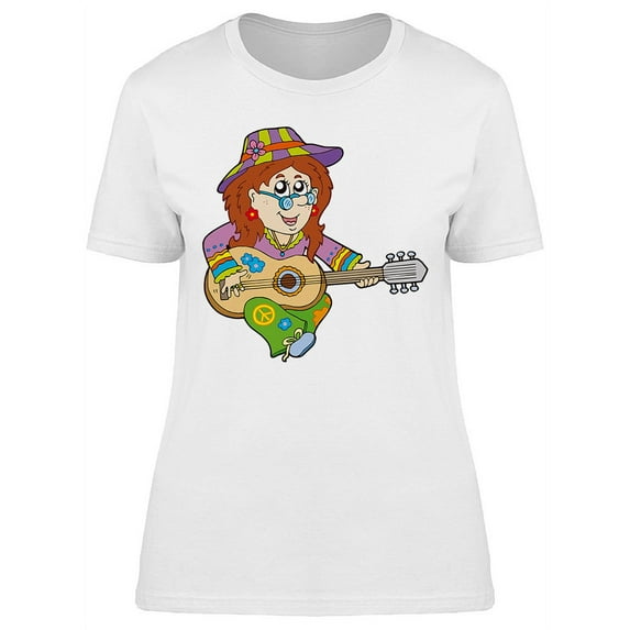 Hippie Guitar Player Cartoon T-Shirt Women -Image by Shutterstock, Female Large