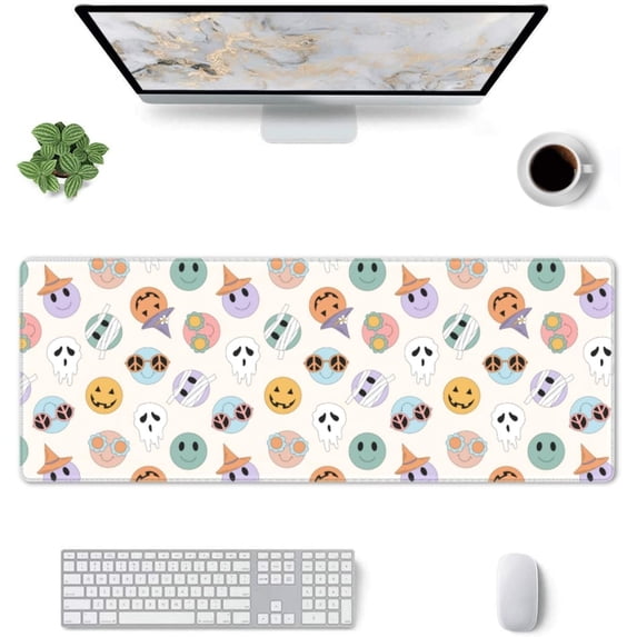 Hippie Halloween Beige -Mouse Pad, Big Desk Mat, Extended Gaming Mouse Pad, Mouse Mat with Non-Slip Rubber Base & Stitched, 31.5 X 11.8 in Large Desk Pad for Keyboard, Mouse, Home and Office