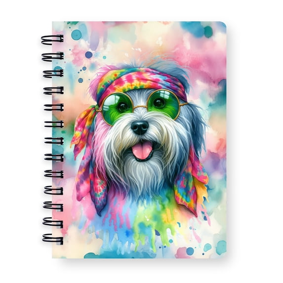 Hippie Havanese Portrait Watercolor Tie-Dye Vintage Styles Spiral Bound Journal Havanese Dog Lover Gifts Idea 5x7in Spiral Notebook - 00014