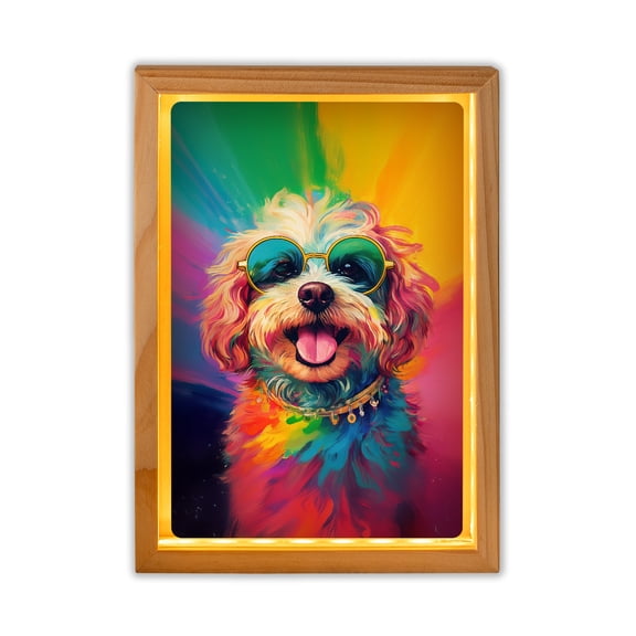 Hippie Havanese Portrait oil painting Watercolor Tie-dye Vintage Acrylic Plaque with Wood Photo Frame Box Havanese Dog Lover Gifts Idea Light Box - 00015