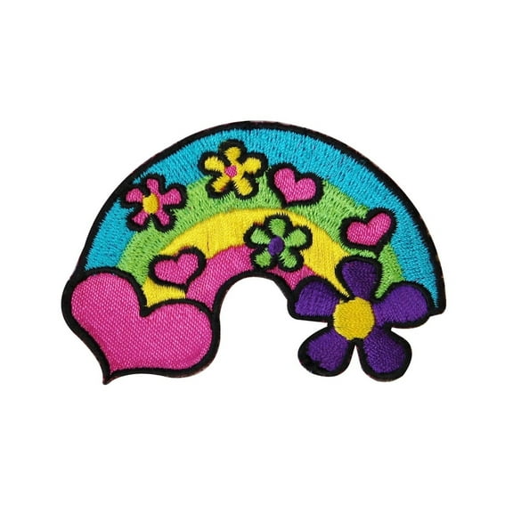 Hippie Heart Daisy Rainbow Patch Groovy Kids Happy Embroidered Iron On Applique