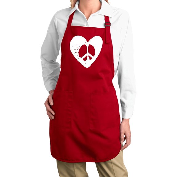 Hippie Heart Retro Kitchen Apron - Red