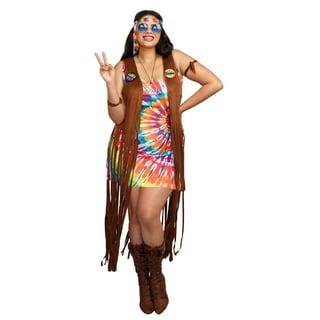 Unisex Hippie 1980s Colorful Vintage Shirt Vest PLUS SIZE XL Halloween  Costume