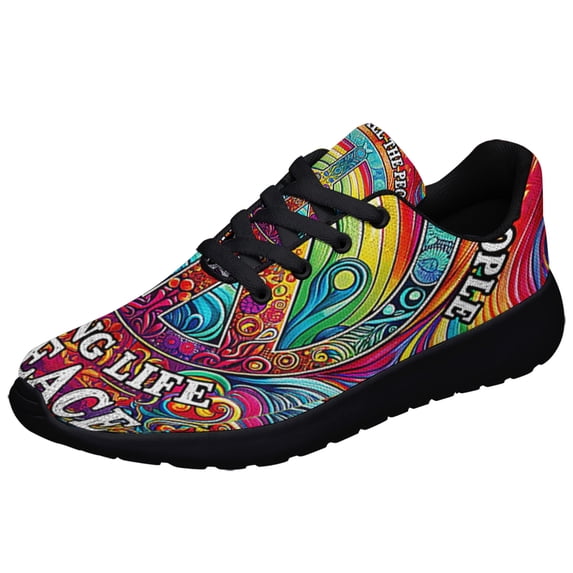 Hippie Imagine All The People Living Life In Peace Shoes Sneakers Black Size 5