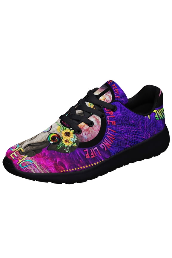 Hippie Imagine All The People Living Life Shoes Sneakers for Women Men Black Size 7.5