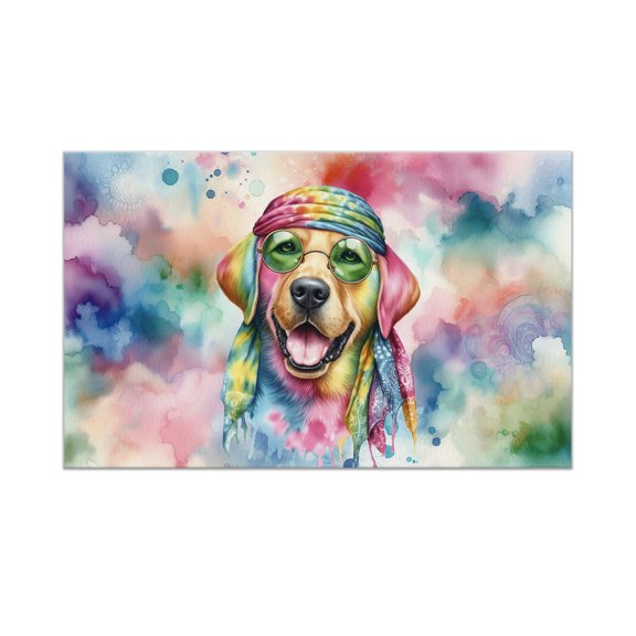 Hippie Labrador Retriever Portrait Watercolor Tie-Dye Vintage Styles Doormat Lab Dog Lover Gifts Indoor Outdoor Welcome Mat - 00014