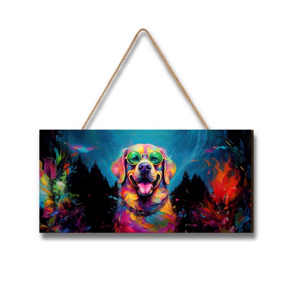 Hippie Labrador Retriever Portrait oil painting Watercolor Tie-dye Vintage Landscape Wood Sign Lab Dog Lover Gifts Hanging Wall Home Decor - 00015