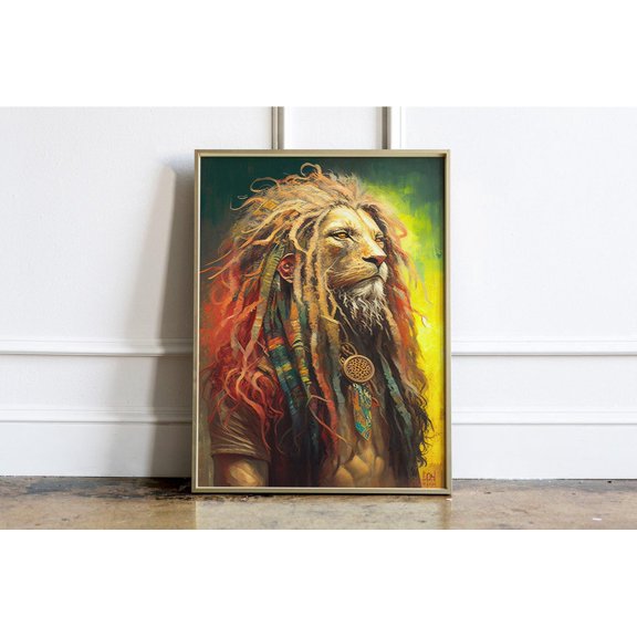 Hippie Lion Dreadlocks Colorful Animal Portrait Unframed Paper Print