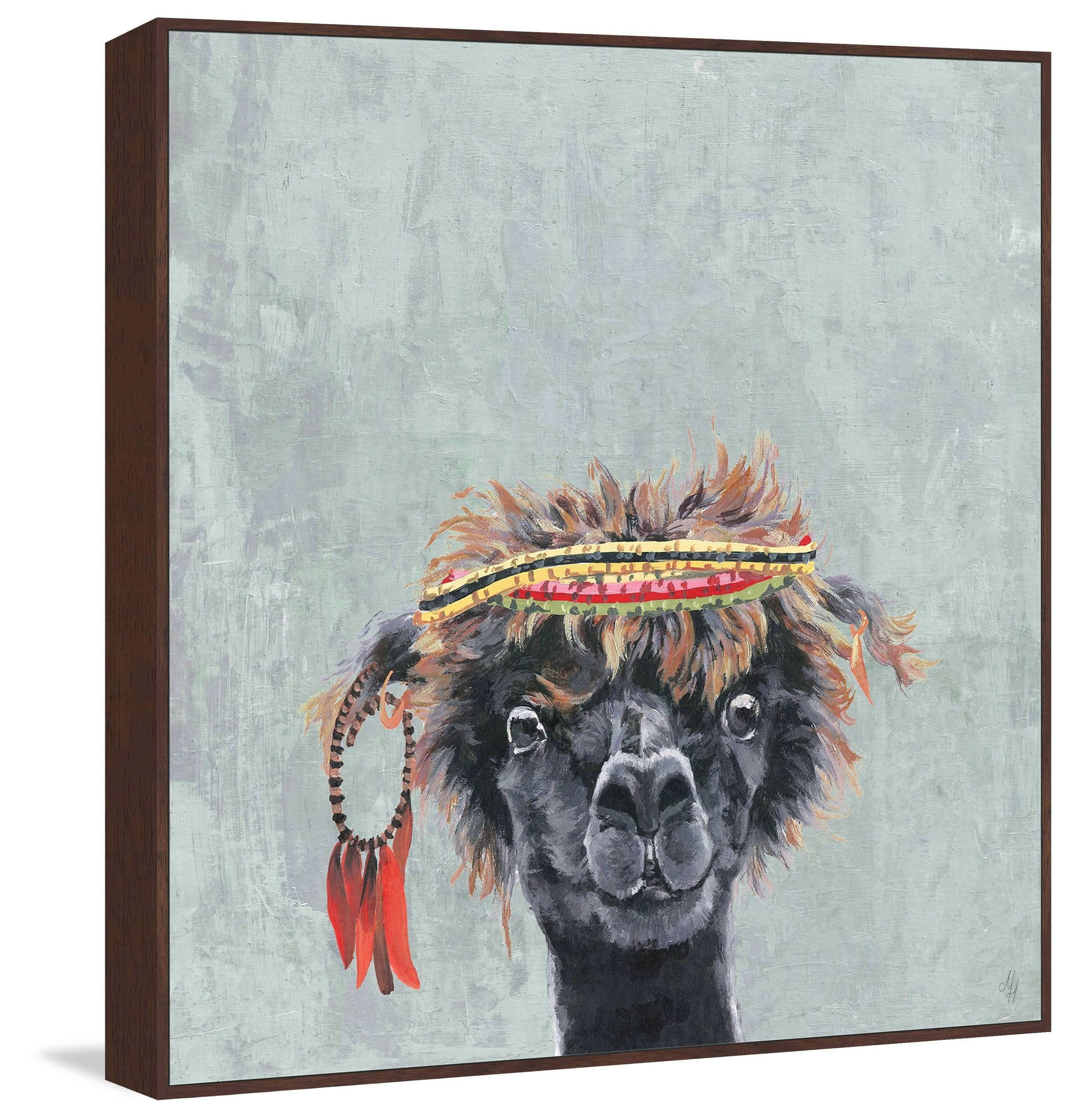 Hippie Llama Floater Framed Painting Print on Canvas