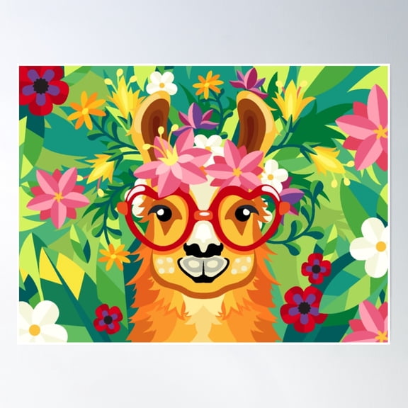Hippie Llama Poster Wall Art, Modern Wall Decor, 8x12 UNFRAMED