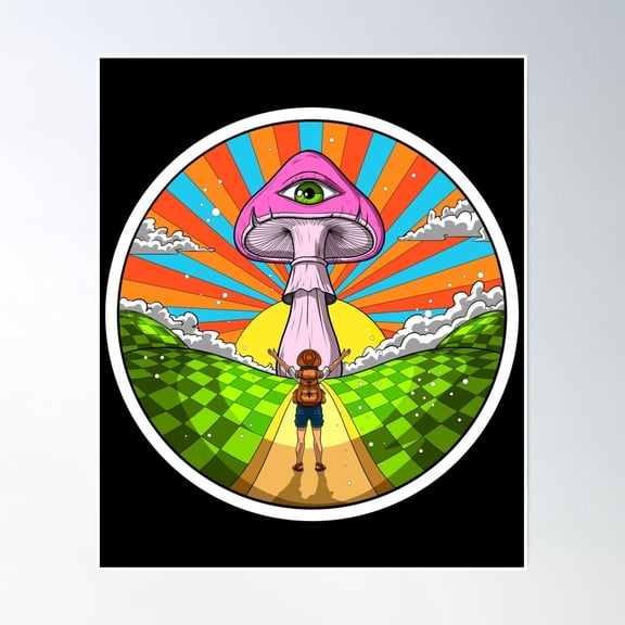 Hippie Magic Mushrooms Poster Wall Art, Modern Wall Decor, 12x18 UNFRAMED
