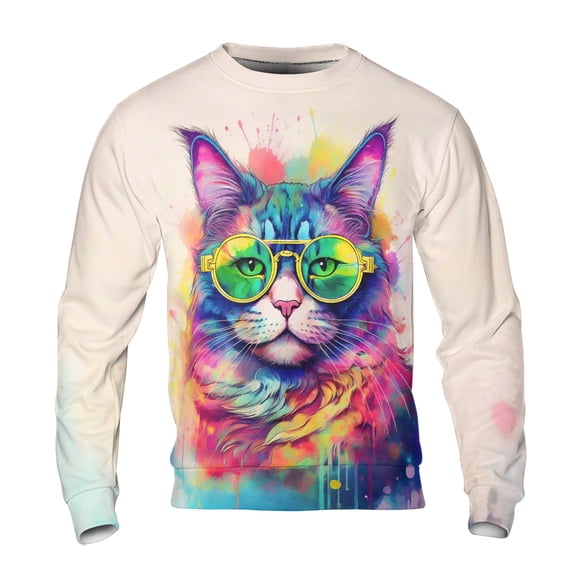 Hippie Maine Coon Portrait oil painting Watercolor Tie-dye Vintage All Over Print 3D Sweatshirt Unisex Merch Cat Lover Kitten Owner Gifts - 00015