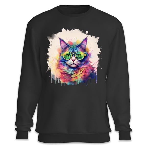 Hippie Maine Coon Portrait oil painting Watercolor Tie-dye Vintage Sweatshirt Unisex Merch Cat Lover Kitten Owner Gifts - 00015