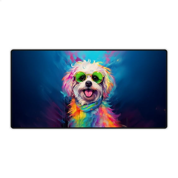 Hippie Maltese Portrait oil painting Watercolor Tie-dye Vintage Desk Mat Full Keyboard Mouse Pad Maltese Dog Lover Gifts Idea Large Mousepad - 00015
