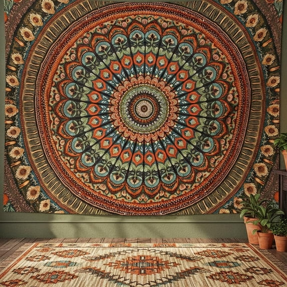 Hippie Mandala Floral Tapestry Wall Hanging Boho Flower Medallion Tapestry Aesthetic Vintage Bohemian Indian Cute Large Tapestries for Bedroom Living Room Dorm Decor 80 x 60 Inch