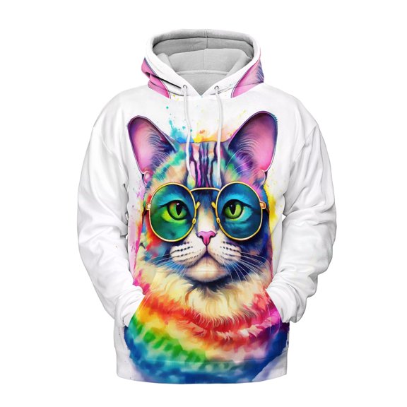 Hippie Manx Portrait oil painting Watercolor Tie-dye Vintage All Over Print 3D Hoodie Unisex Merch Hoodies Cat Lover Kitten Owner Gifts - 00015