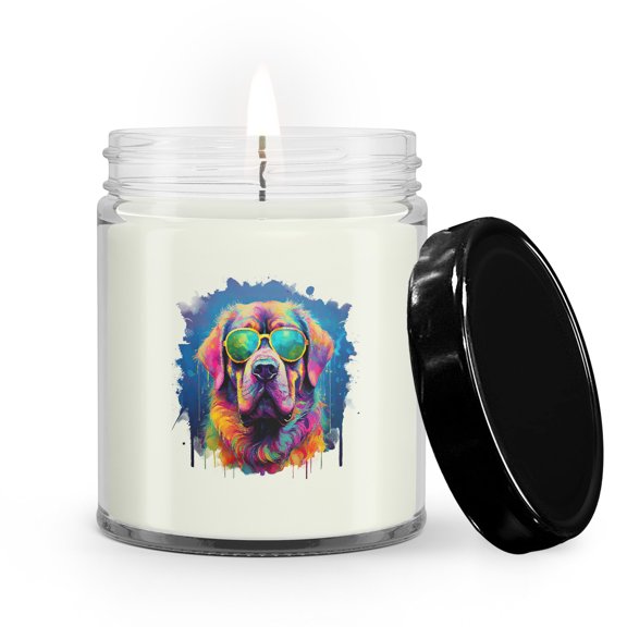 Hippie Mastiff Portrait oil painting Watercolor Tie-dye Vintage Soy Wax Candle Mastiffs Dog Lover Gifts Idea 9oz White Birch & Black Pepper Candle - 00015