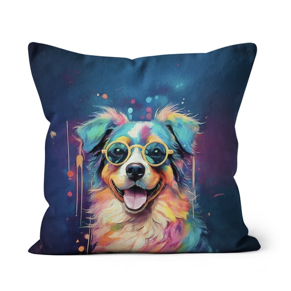 Hippie Miniature American Shepherd Portrait oil painting Watercolor Tie-dye Vintage Pillow Cushion Double Sided MAS Dog Lover Gifts Throw Pillow - 00015