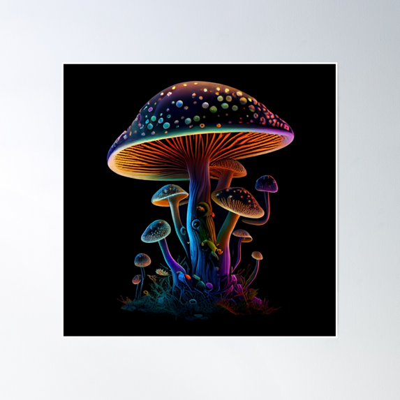 Hippie Mystical Mushroom Poster Wall Art, Modern Wall Decor, 16x16 UNFRAMED