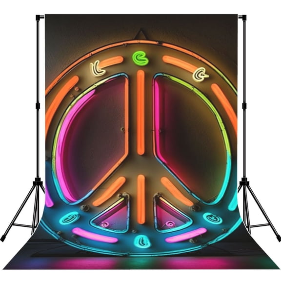 Hippie Neon Peace Sign Vintage Photography Backdrop 5x7Ft Background for Photo Studio Video Recording Birthday Party Wedding Home Decor