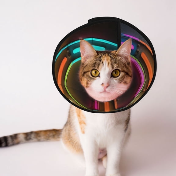 Hippie Neon Peace Sign Vintage Soft Pet Recovery Collar for Cats Small Dogs, Protective Elizabeth Collar for Post-Surgery, Anti-Lick & Anti-Scratch