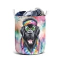 thumbnail image 1 of Hippie Newfoundland Portrait Watercolor Tie-Dye Vintage Styles Foldable Laundry Basket Newfie Dog Lover Gifts Organizer Storage with Handles - 00014, 1 of 5