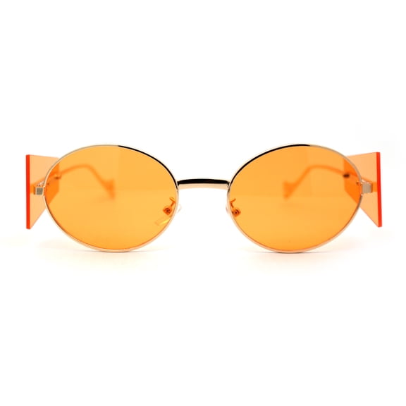 Hippie Oval Retro Side Visor Metal Rim Pop Color Lens Sunglasses Gold Orange