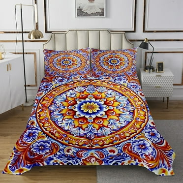 Hippie Paisley Bedspread Set Twin,Bohemian Mandala Bed Set Teens,Aesthetic Floral Flower Coverlet Set,Boho Victorian Baroque Bedding Set with 1 Pillow Case Bedroom Decor