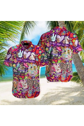 Hippie Peace Bunny Love Easter Day Hawaiian Shirt Aloha Casual Shirt For Men And Women tit