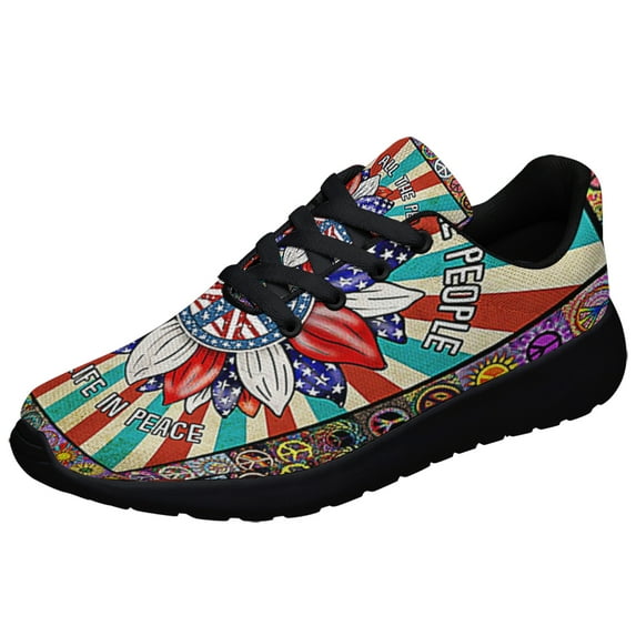 Hippie Peace Sign American flag Imagine All The People Living Life In Peace Shoes Sneakers Black Size 13