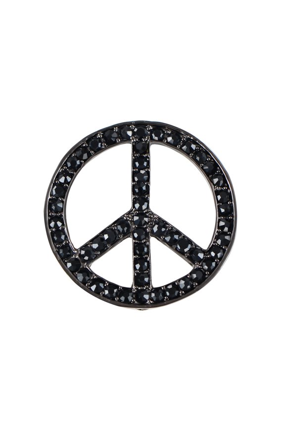 Hippie Peace Sign Brooch Sparkly Crystal Rhinestones Gunmetal Tone Peace Symbol Lapel Pins Pendant for Women Men, Black