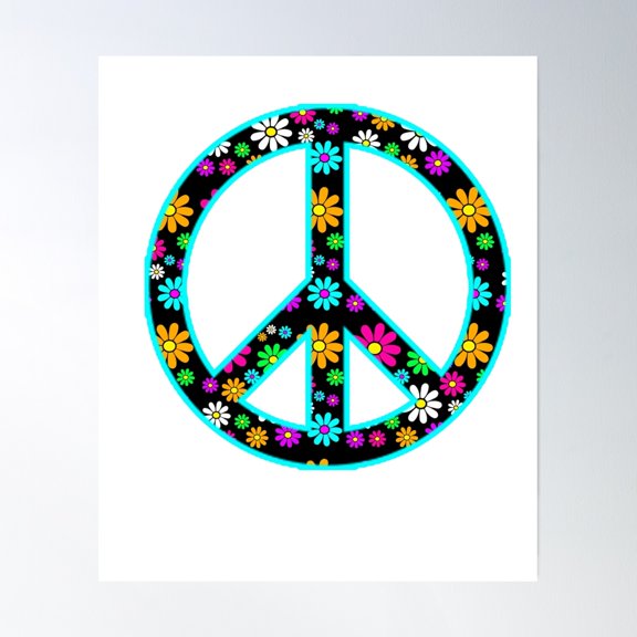 Hippie Peace Sign Daisies Mod Poster Wall Art, Modern Wall Decor, 24x36 UNFRAMED